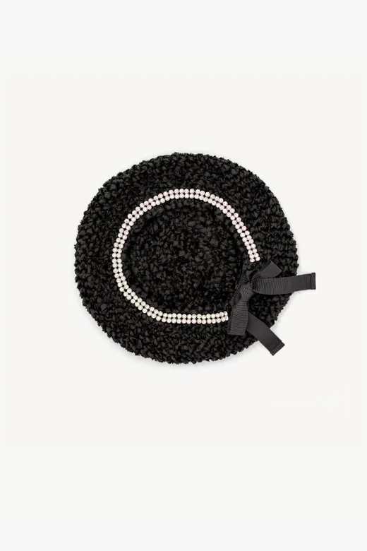 BLACK SILK OPENWORK BERET