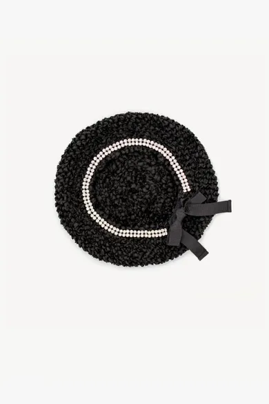 BLACK SILK OPENWORK BERET - Main Image