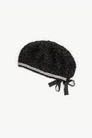 BLACK SILK OPENWORK BERET - Thumbnail 2