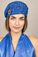 Royal Blue Silk Openwork Beret - Thumbnail 5