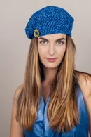 Royal Blue Silk Openwork Beret - Thumbnail 3